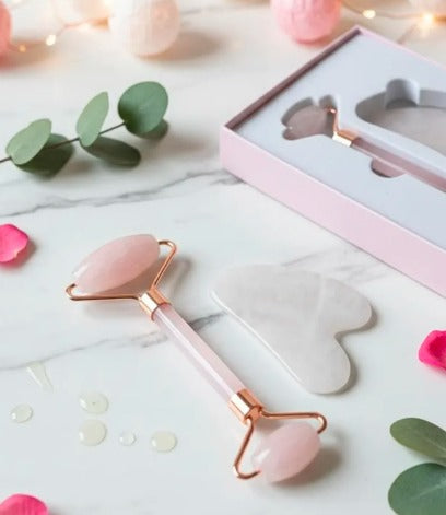 Set de Roller de Cuarzo Rosa + Gua Sha